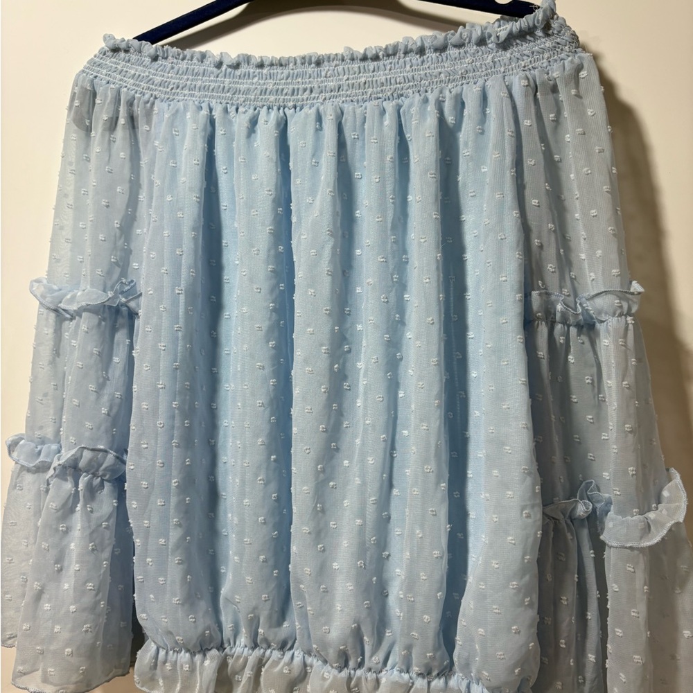 Light Blue Off-Shoulder Blouse - Picture 8 of 10